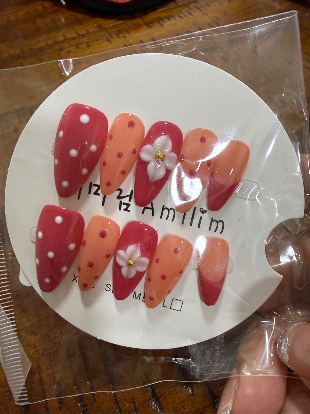 Handcrafted Red & Peach Floral Press-On Nail Set